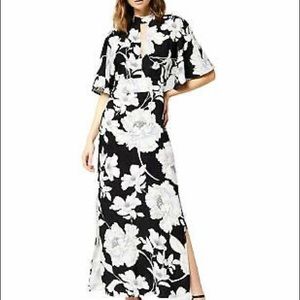 Black and white flower maxi kimono style dress